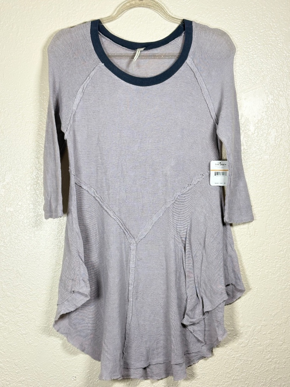 Free People Weekends Layering Top Gray Navy Contrast Size S NWT